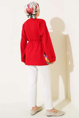 Duble Kol İp Bağcıklı Tunik Kırmızı - Triko Tunik