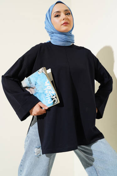Duble Kol İp Bağcıklı Tunik Lacivert - Yılın Fırsatı