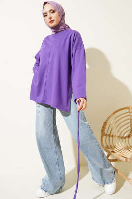 Duble Kol İp Bağcıklı Tunik Lila - Bayram Kombinleri