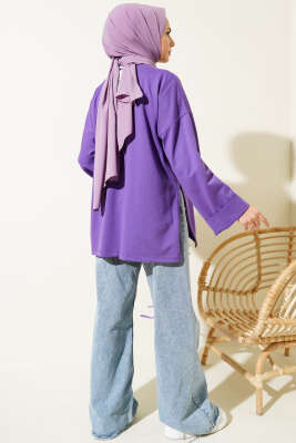 Duble Kol İp Bağcıklı Tunik Lila - Bayram Kombinleri