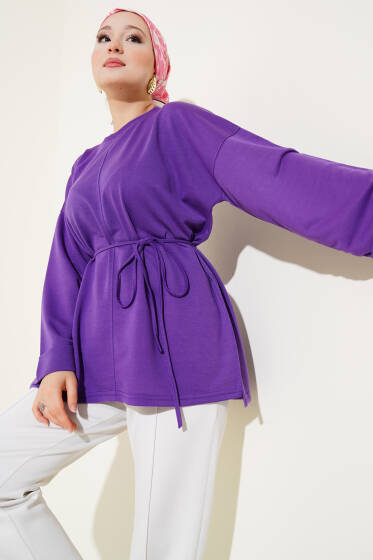 Duble Kol İp Bağcıklı Tunik Lila - Bayram Kombinleri