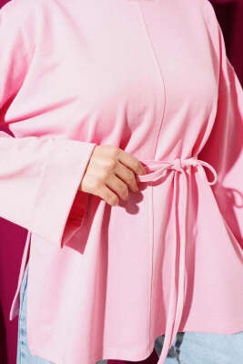 Duble Kol İp Bağcıklı Tunik Pembe - Bayram Kombinleri