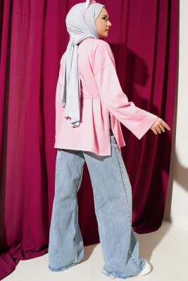Duble Kol İp Bağcıklı Tunik Pembe - Bayram Kombinleri
