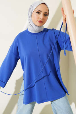 Duble Kol İp Bağcıklı Tunik Saks - Bayram Kombinleri