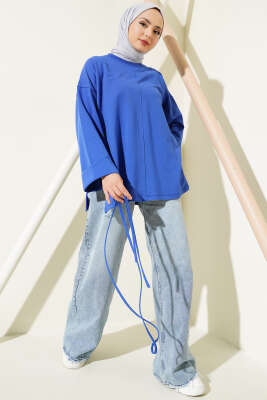 Duble Kol İp Bağcıklı Tunik Saks - Bayram Kombinleri