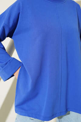 Duble Kol İp Bağcıklı Tunik Saks - Bayram Kombinleri