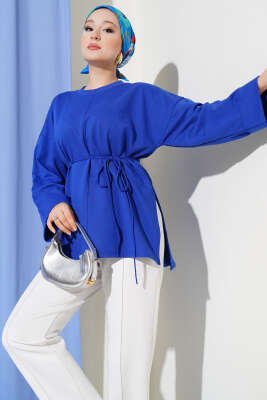 Duble Kol İp Bağcıklı Tunik Saks 