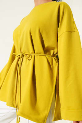 Duble Kol İp Bağcıklı Tunik Yağ Yeşili - Bayram Kombinleri