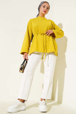 Duble Kol İp Bağcıklı Tunik Yağ Yeşili - Yılın Fırsatı