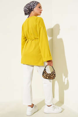 Duble Kol İp Bağcıklı Tunik Yağ Yeşili - Yılın Fırsatı