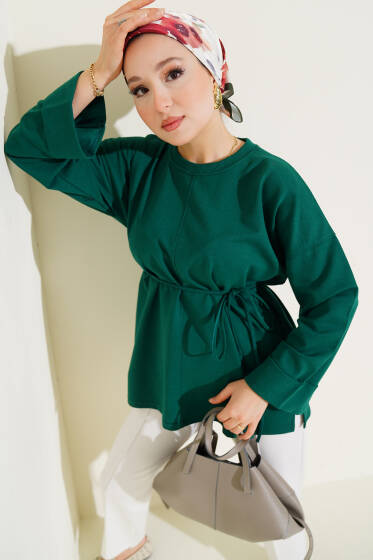Duble Kol İp Bağcıklı Tunik Zümrüt - Tunik