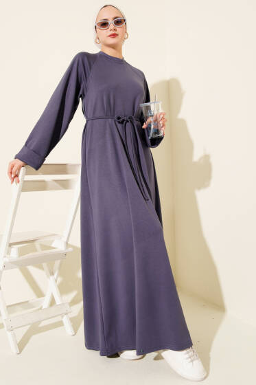 Duble Kol İp Kuşaklı Loyşa Elbise İndigo - Elbise