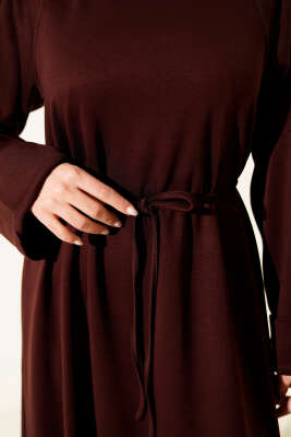 Duble Kol İp Kuşaklı Loyşa Elbise Kahve - Elbise