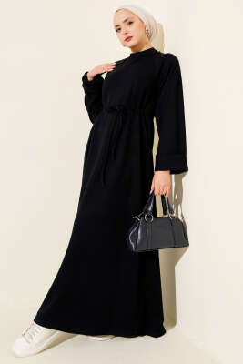 Duble Kol İp Kuşaklı Loyşa Elbise Lacivert - ELİVA