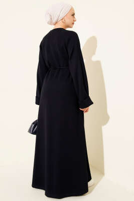 Duble Kol İp Kuşaklı Loyşa Elbise Lacivert - Elbise