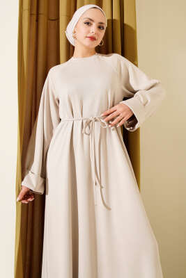 Duble Kol İp Kuşaklı Loyşa Elbise Taş - Elbise