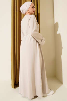 Duble Kol İp Kuşaklı Loyşa Elbise Taş - Elbise