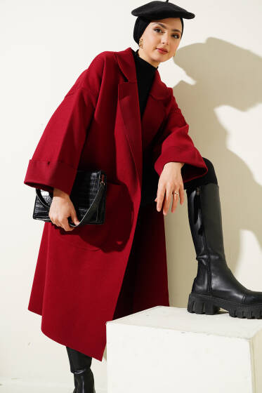 Duble Kol Kruvaze Yaka Kaban Bordo - Kaban