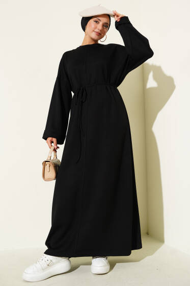 Duble Kol Salaş İp Kuşaklı Elbise Siyah - Elbise