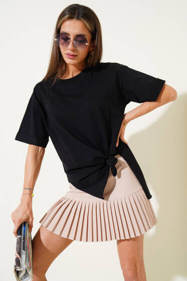 Duble Kol Yan Yırtmaçlı T-shirt Siyah - Kadın Giyim Modelleri