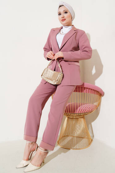Duble Paça Ceketli İkili Takım Gül Kurusu - İkili Takım