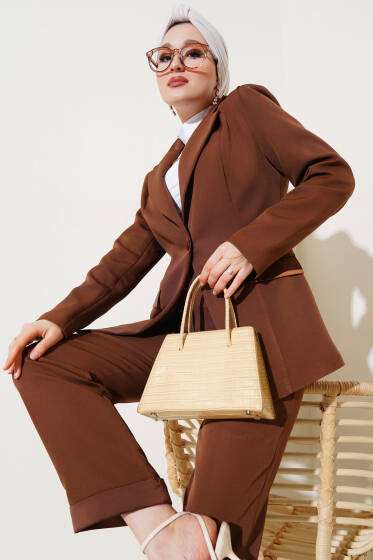 Duble Paça Ceketli İkili Takım Kahve - İkili Takım