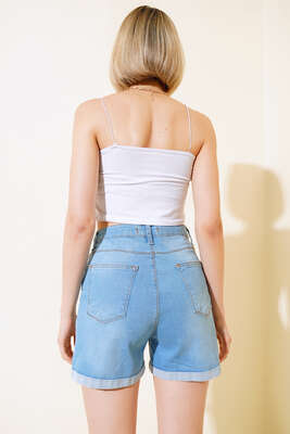 Duble Paça Kot Şort Açık Mavi - Kadın Giyim Modelleri