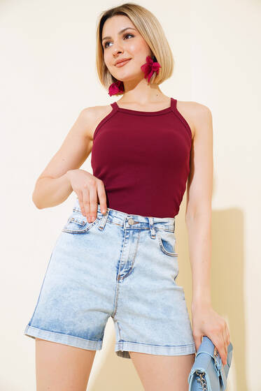 Duble Paça Kot Şort Kar Açık - Kadın Giyim Modelleri