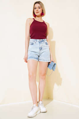 Duble Paça Kot Şort Kar Açık - Kadın Giyim Modelleri