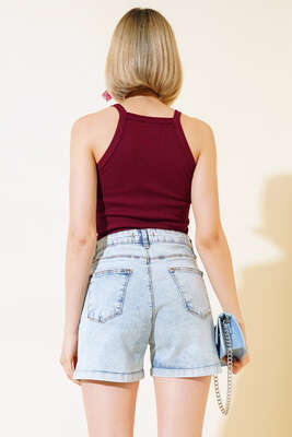 Duble Paça Kot Şort Kar Açık - Kadın Giyim Modelleri