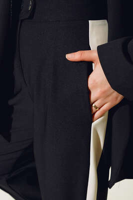 Duble Palazzo Şeritli Pantolon Siyah - Kumaş Pantolon