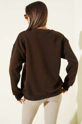 Duck İşlemeli Sweatshirt Kahve - Kadın Giyim Modelleri