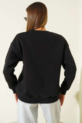 Duck İşlemeli Sweatshirt Siyah - Kadın Giyim Modelleri