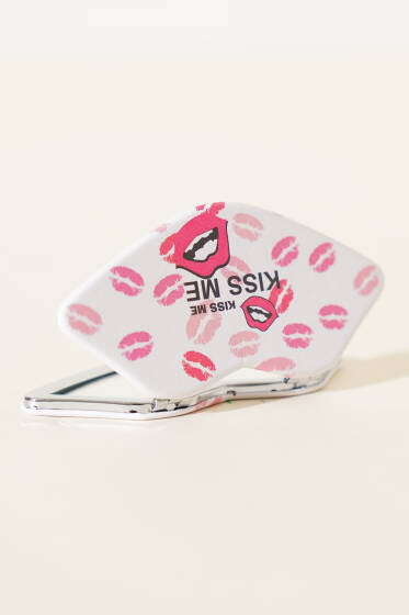 Dudak Figürlü Cep Ayna Beyaz - Ayna