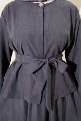 Gold Düğme Detaylı Tensel Etekli İkili Takım Kayrak Grisi - İkili Takım