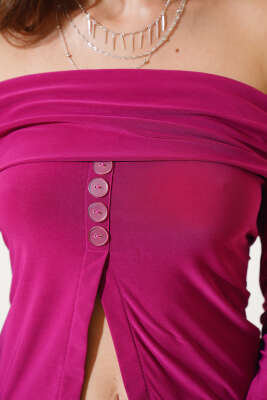 Düğme Aksesuarlı Sandy Bluz Menekşe - Kadın Giyim Modelleri