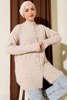 Düğme Detaylı Basic Triko Hırka Bej - VANİZA TRİKO