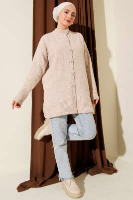 Düğme Detaylı Basic Triko Hırka Bej - Hırka