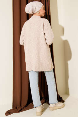 Düğme Detaylı Basic Triko Hırka Bej - Hırka