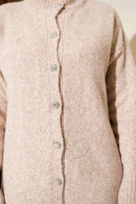 Düğme Detaylı Basic Triko Hırka Bej - Hırka