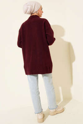 Düğme Detaylı Basic Triko Hırka Bordo - Hırka