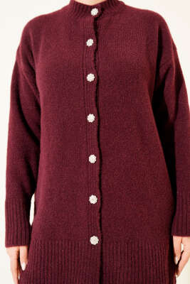 Düğme Detaylı Basic Triko Hırka Bordo - Hırka