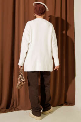 Düğme Detaylı Basic Triko Hırka Ekru - Hırka