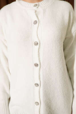 Düğme Detaylı Basic Triko Hırka Ekru - Hırka