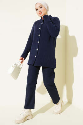 Düğme Detaylı Basic Triko Hırka Lacivert - VANİZA TRİKO