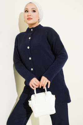 Düğme Detaylı Basic Triko Hırka Lacivert - Hırka