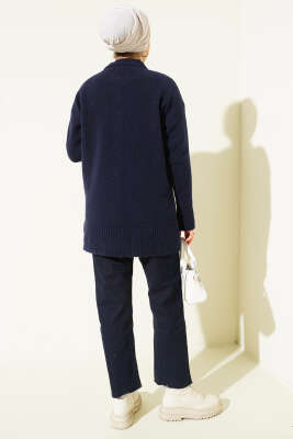 Düğme Detaylı Basic Triko Hırka Lacivert - Hırka