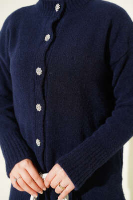 Düğme Detaylı Basic Triko Hırka Lacivert - Hırka