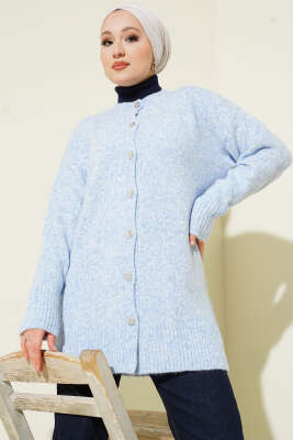 Düğme Detaylı Basic Triko Hırka Mavi - VANİZA TRİKO