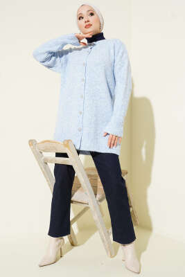 Düğme Detaylı Basic Triko Hırka Mavi - Hırka